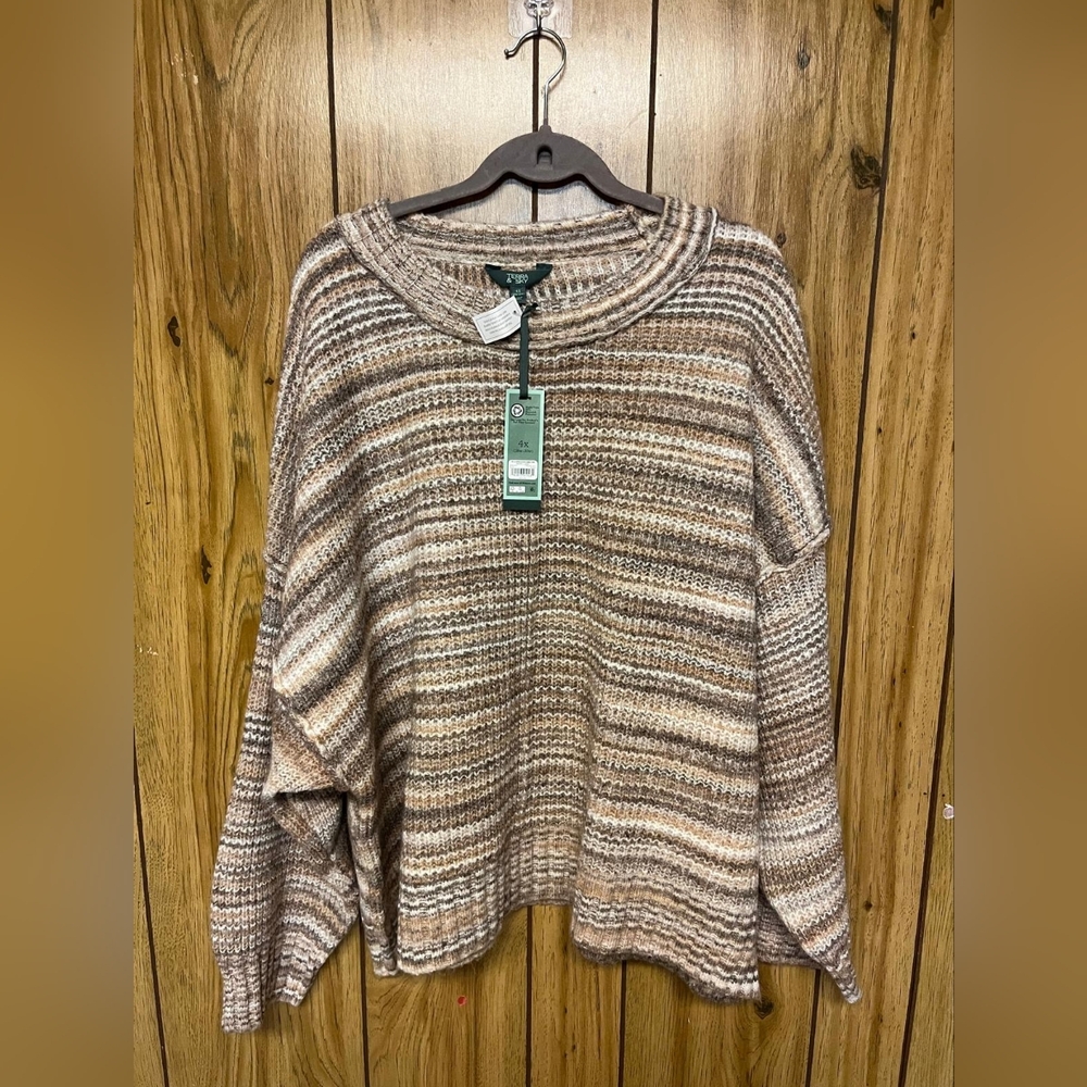 Cozy Striped Knit Sweater in Neutral Browns and Creams